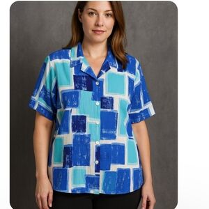 Alia | Vintage Blue & White Button Down Blouse